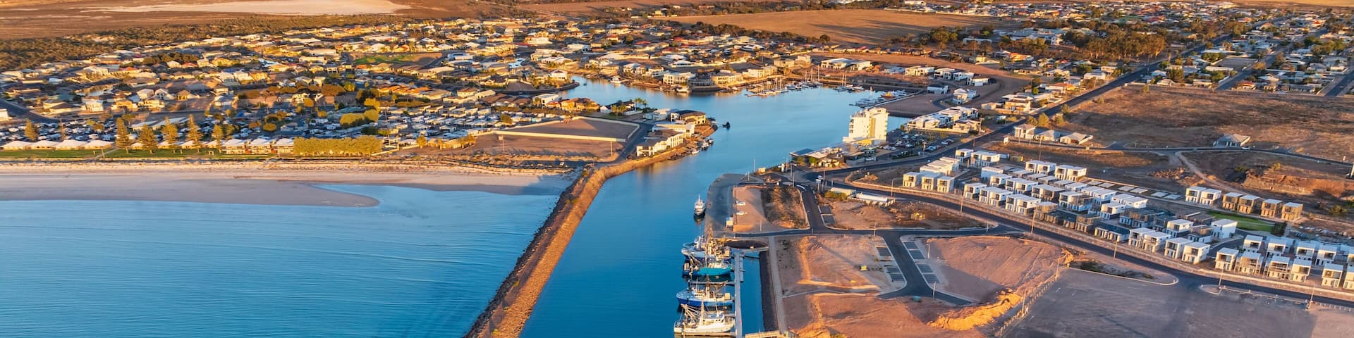 Coastal marine protected by long rock breakwaters
