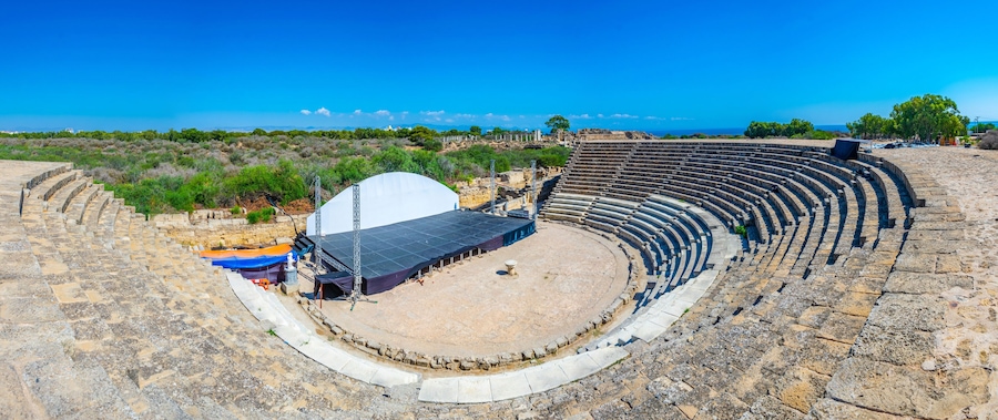 Ruins of Amphitheatre at ancient Salamis archaeological site near Famagusta, Cyprus