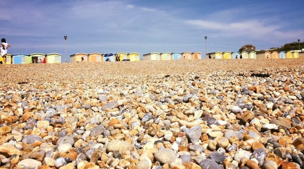Stone beech in uk blue sky “#BeachBound”