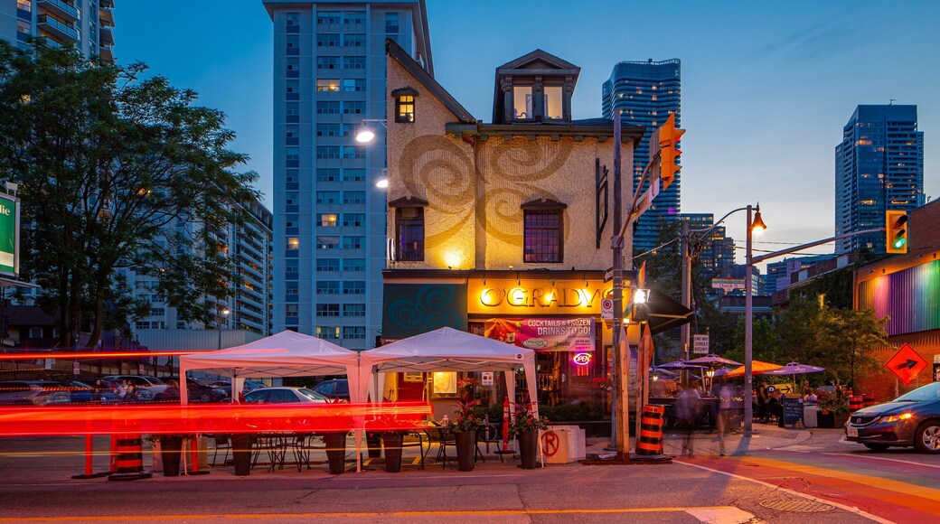 Church and Wellesley showing night scenes, nightlife and a city