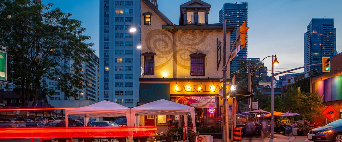 Church and Wellesley showing night scenes, nightlife and a city