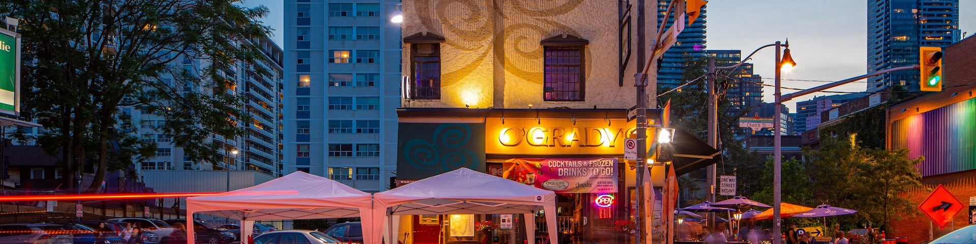 Church and Wellesley showing night scenes, nightlife and a city