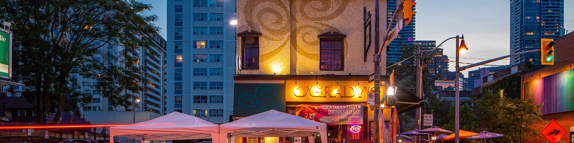 Church and Wellesley showing night scenes, nightlife and a city