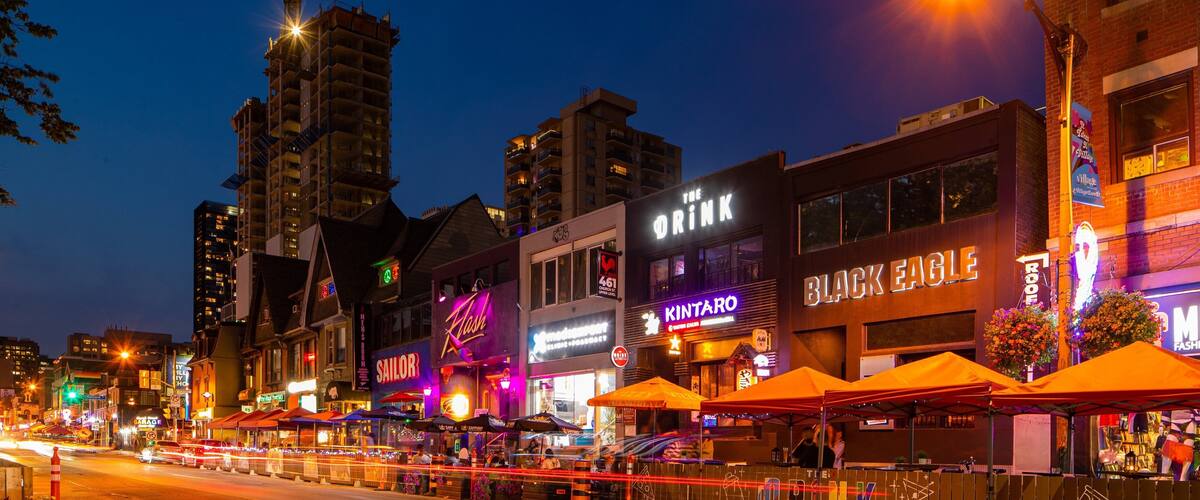 Church and Wellesley which includes nightlife and night scenes