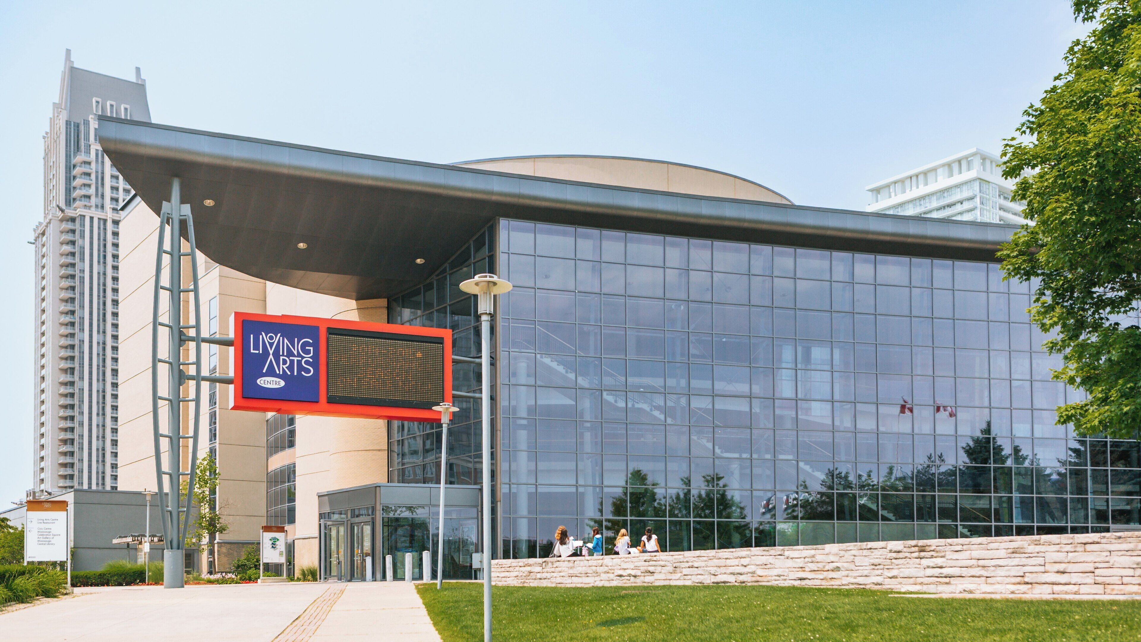 Living Arts Centre in Downtown Mississauga showcases modern architecture and vibrant community activities in Ontario, Canada