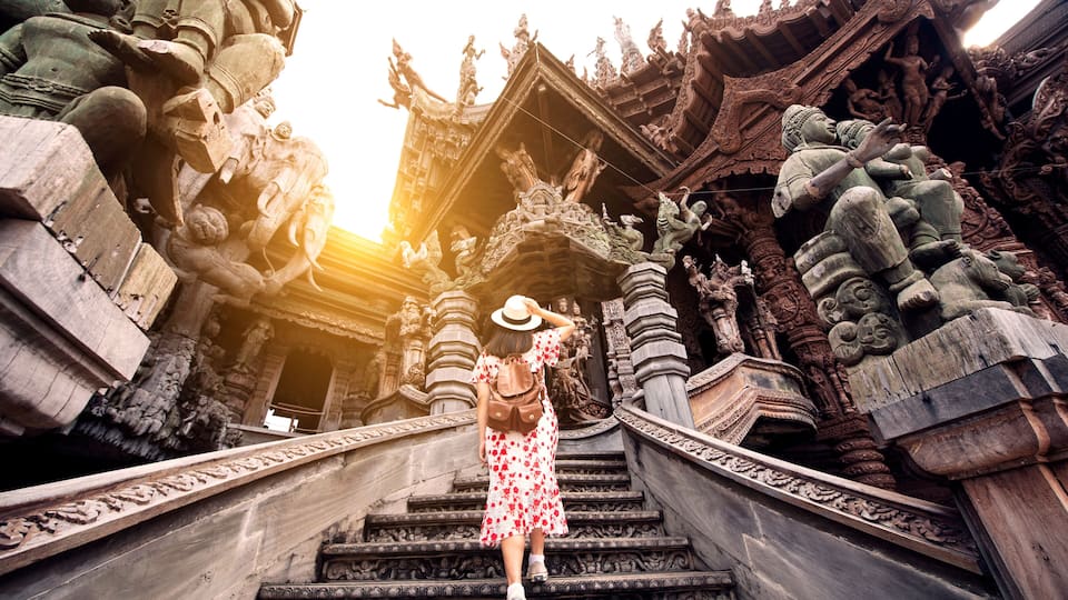 Tourist at Sanctuary of Truth, Pattaya, Thailand