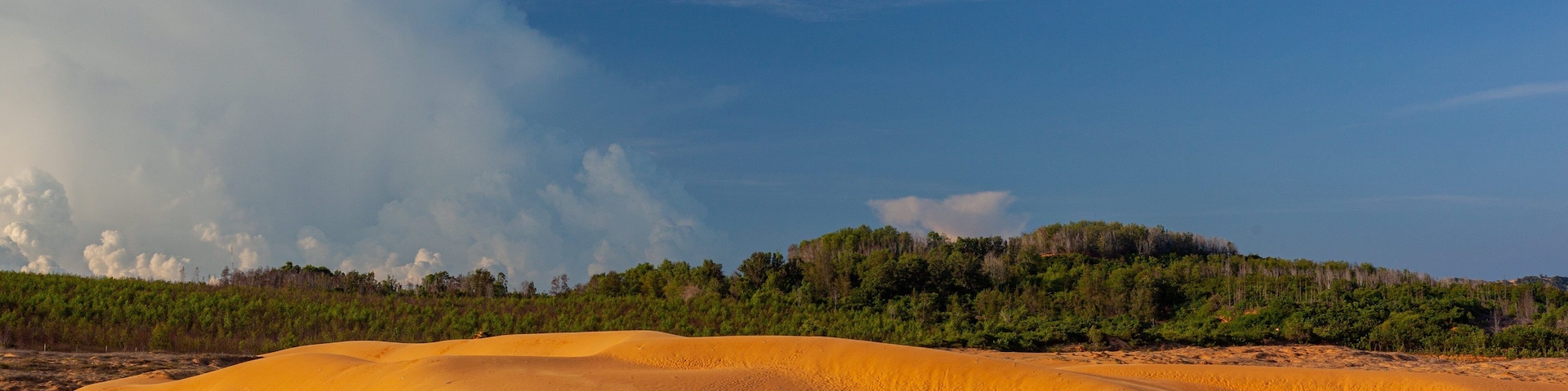 Mui Ne Sand Dunes which includes desert views and a beach as well as a small group of people