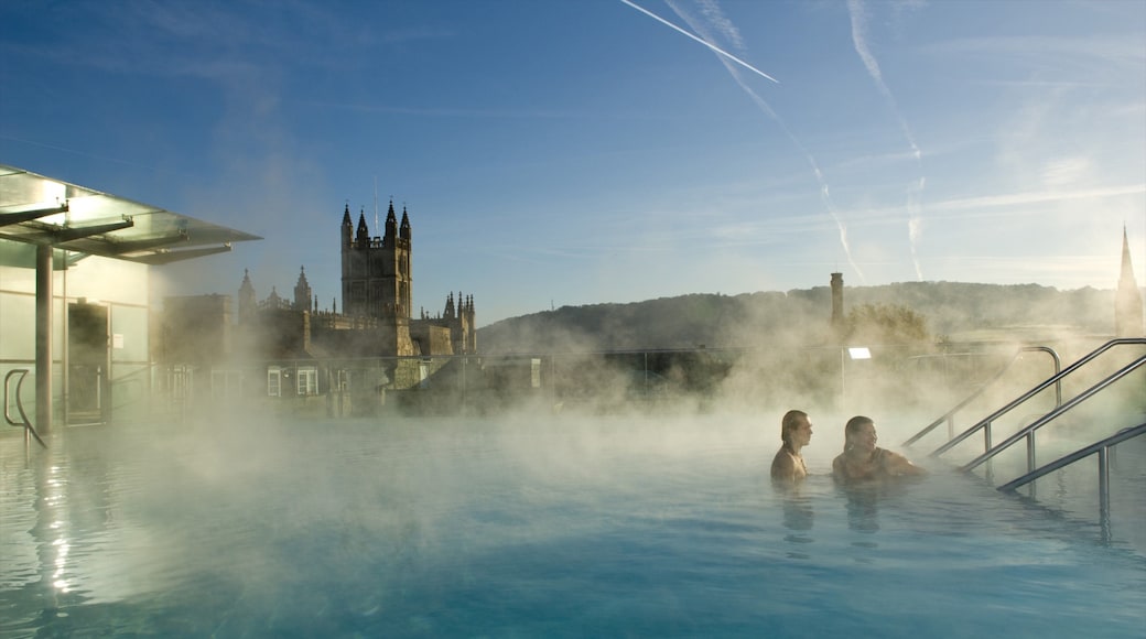 Thermae Bath Spa which includes mist or fog, a pool and heritage architecture