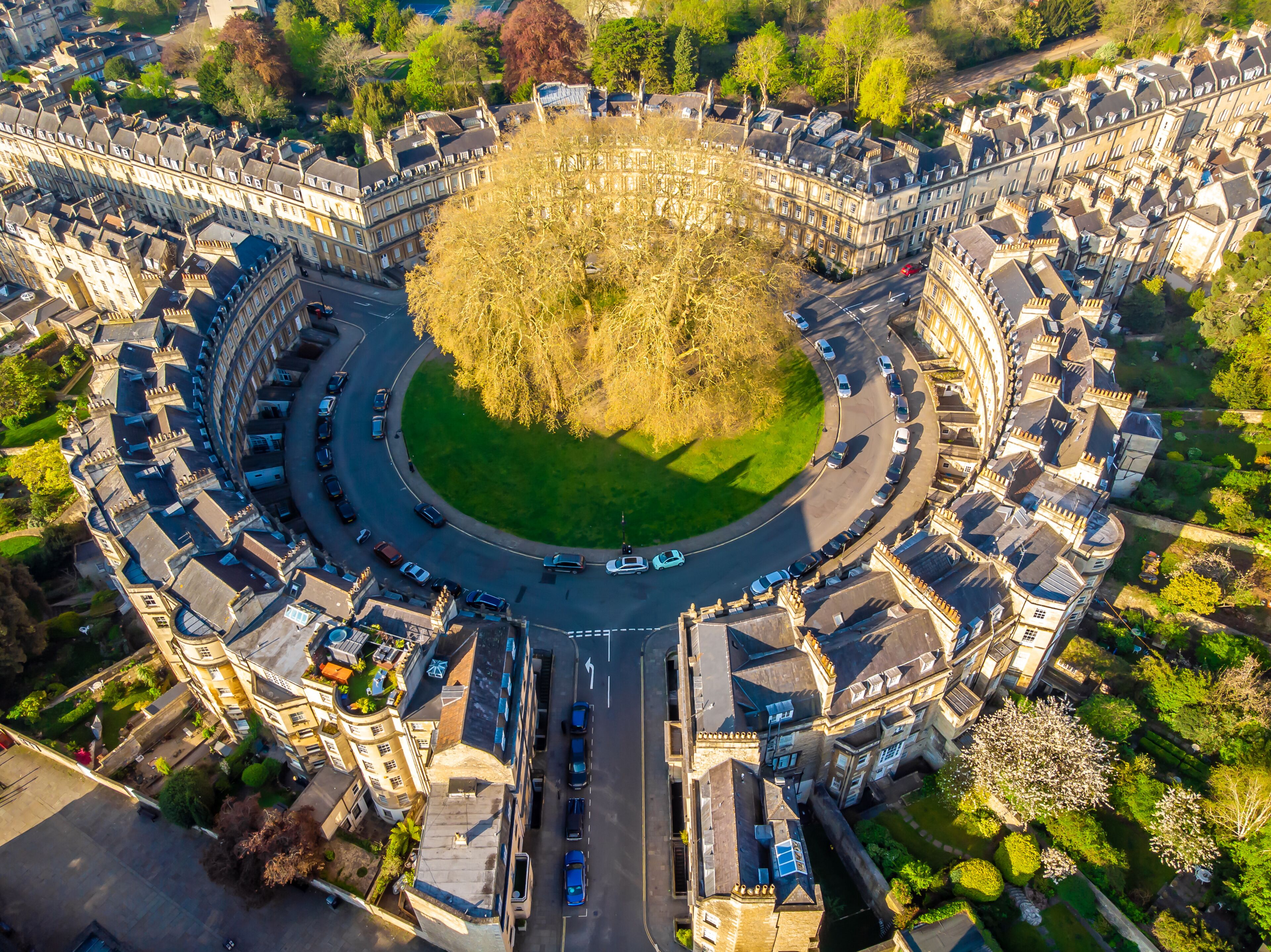 Aerial view of  famous the circus building in Bath, England