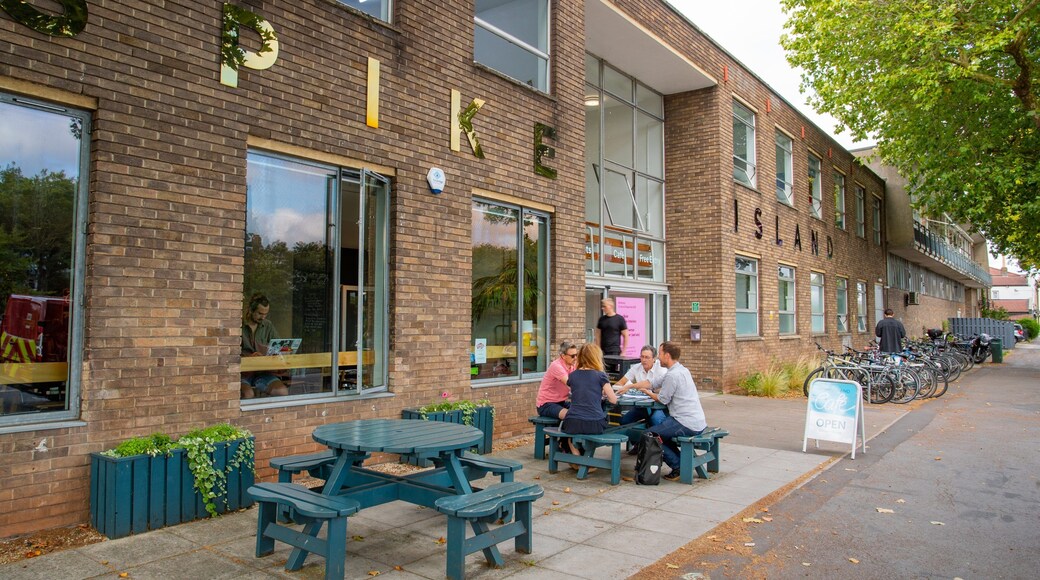 Bristol Floating Harbour showing outdoor eating as well as a small group of people