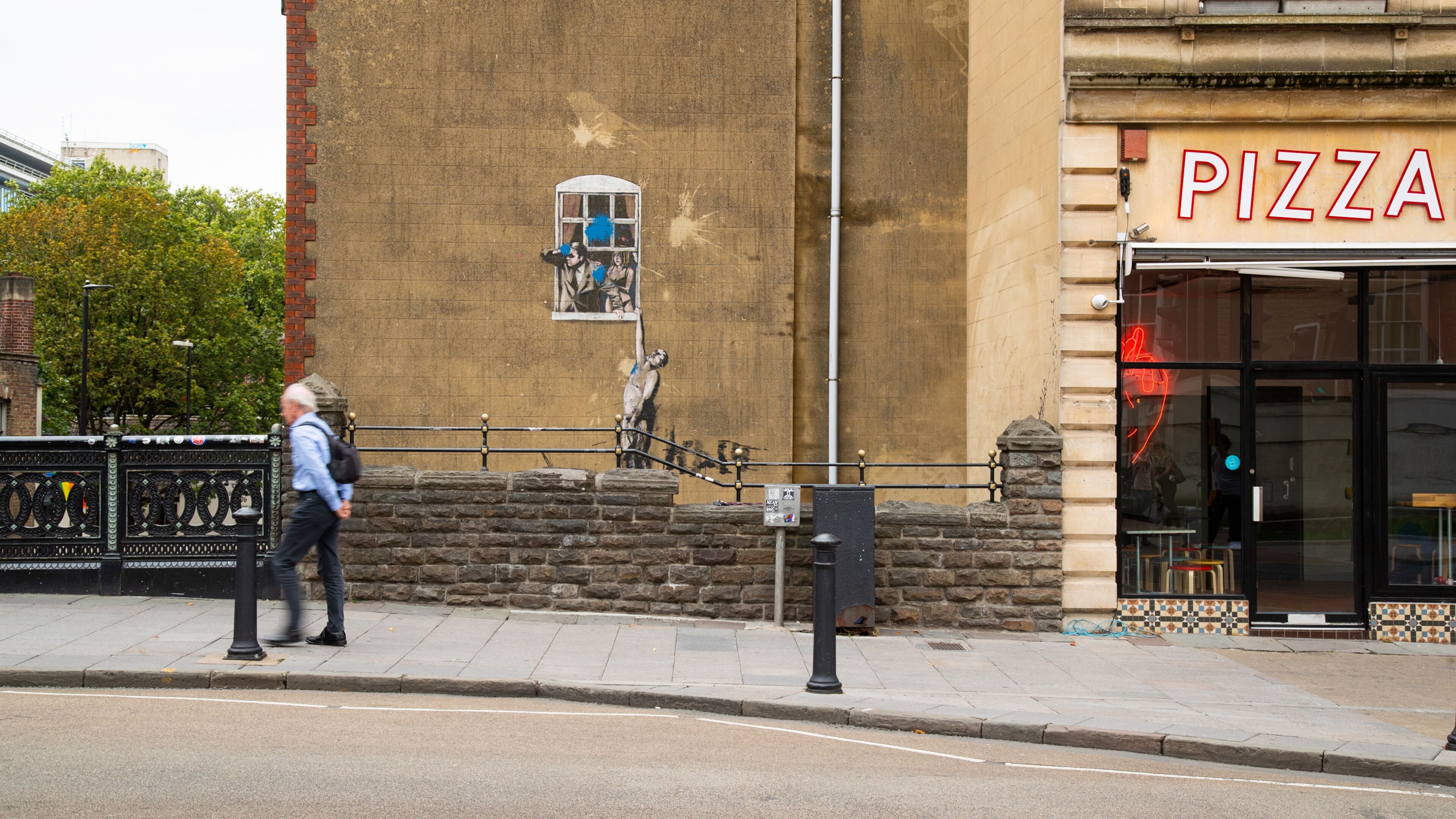 Banksy Graffiti Frogmore Street showing outdoor art and street scenes