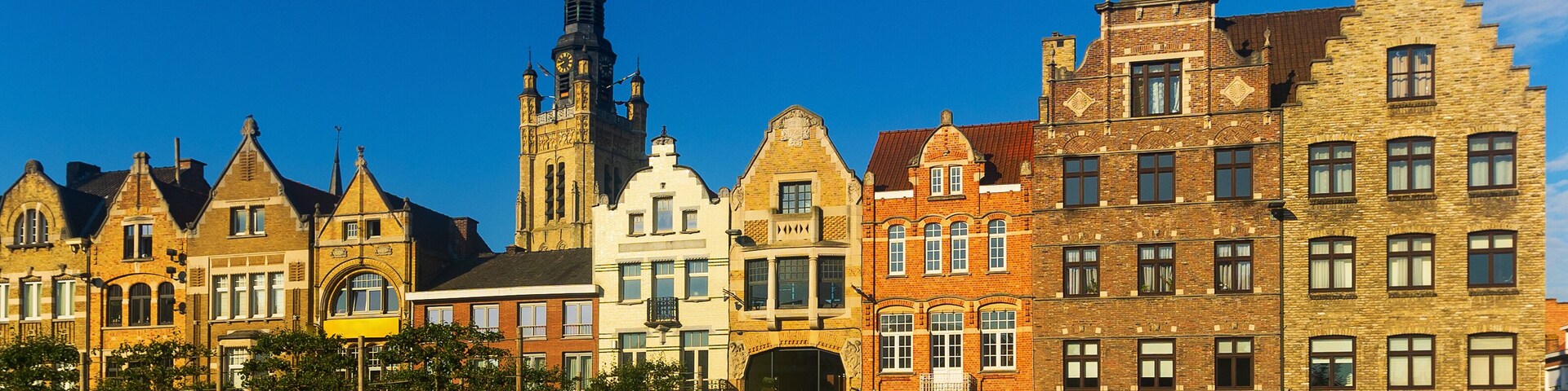 View over the old town city square Grote Market in summer. Roeselare, East Flemish Region, Belgium