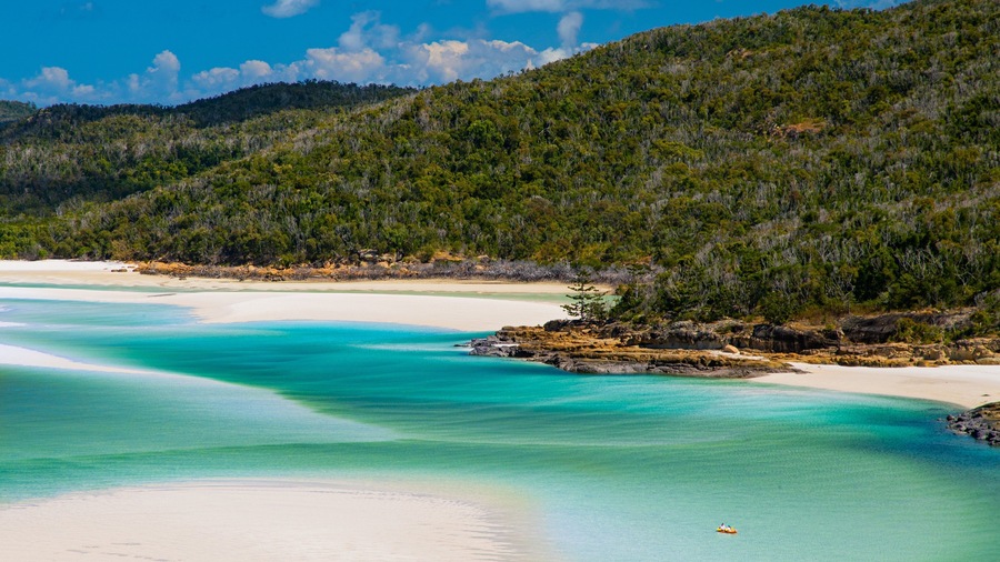 Whitehaven Beach which includes tropical scenes and general coastal views