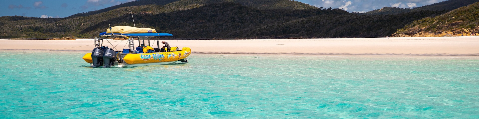 Whitehaven Beach showing general coastal views, boating and tropical scenes