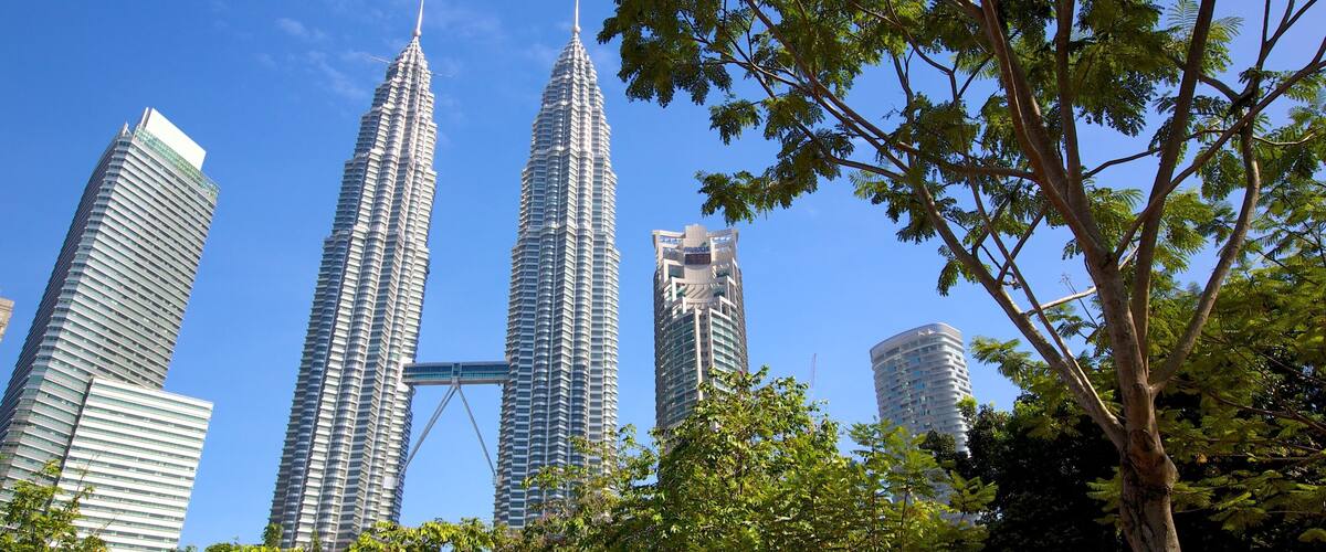 KLCC Park featuring a city, a high rise building and a park
