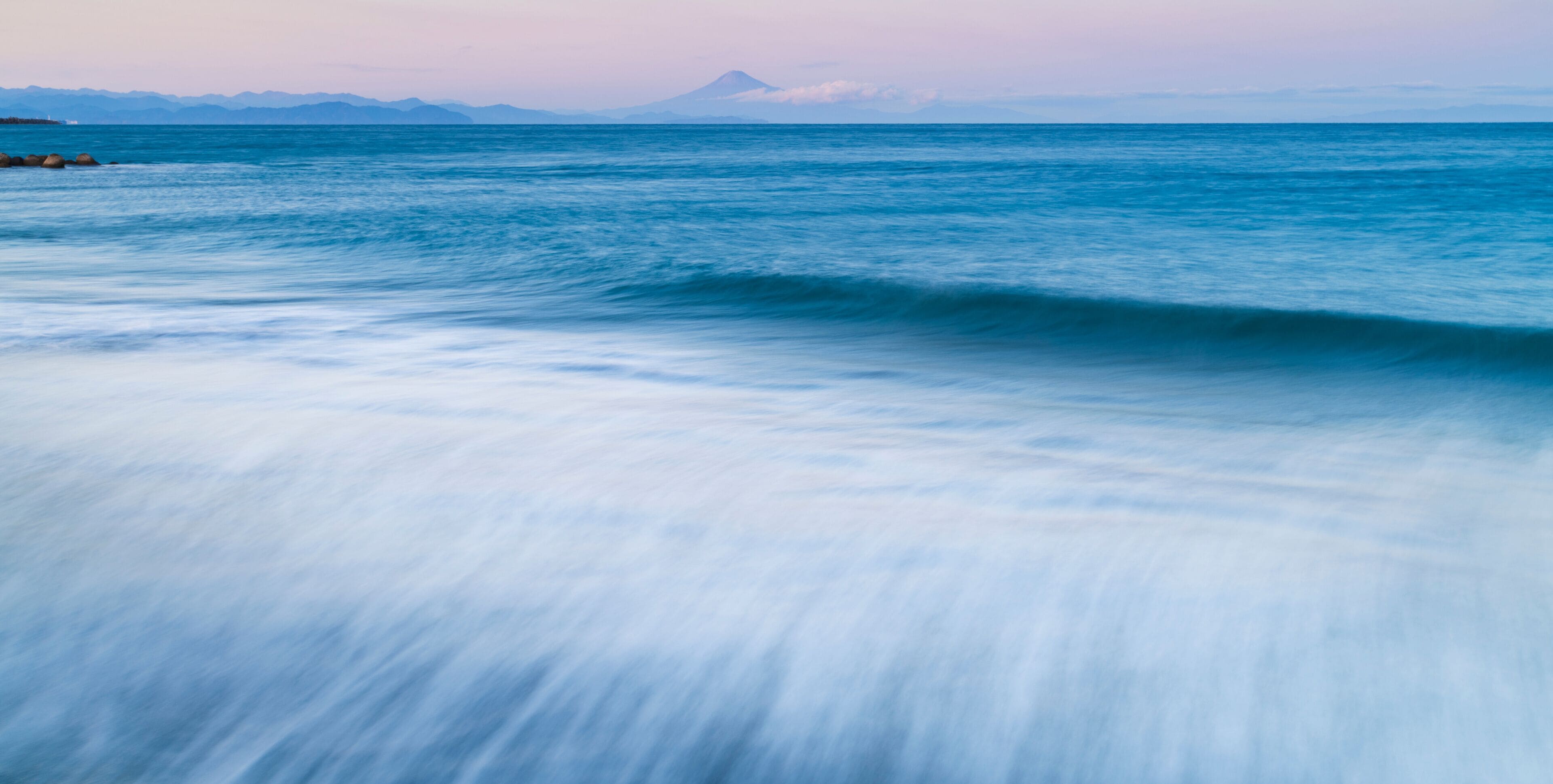 Sunset view of Mount Fuji from the beach, Shizuoka Prefecture, Japan