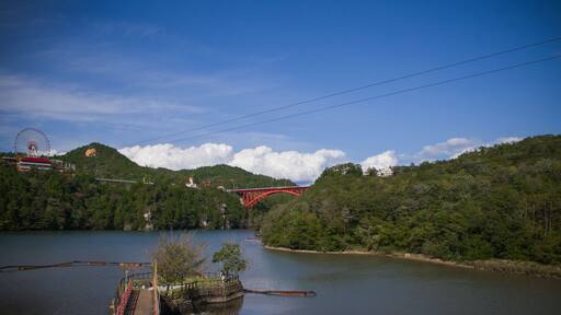 Red bridge, and river at Enakyo in Ena city Japan