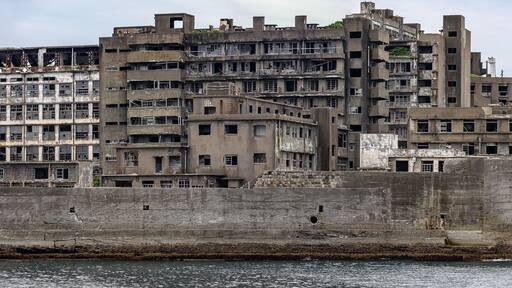 Ghost town on an abandoned island called Gunkanjima and also Hashima near Nagasaki