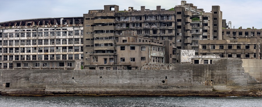 Ghost town on an abandoned island called Gunkanjima and also Hashima near Nagasaki