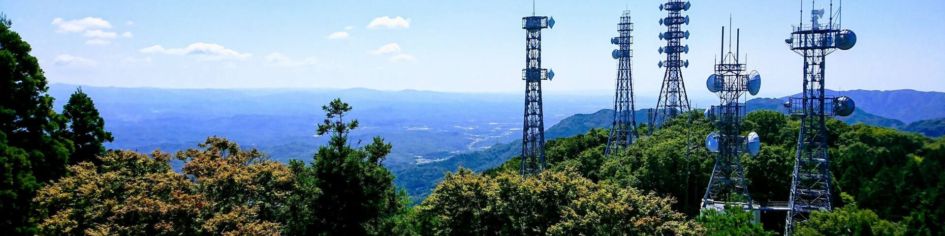 Communication Towers and Mountain View from Mikuniyama Observatory, Toki City, Gifu, Japan