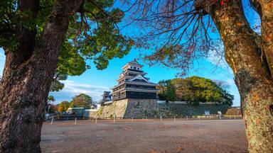 Nakatsu, Japan - Nov 26 2022: Nakatsu Castle known as one of the three mizujiro, or "castles on the sea", in Japan. The original castle was destroyed in the Meiji Restoration and rebuilt in 1964