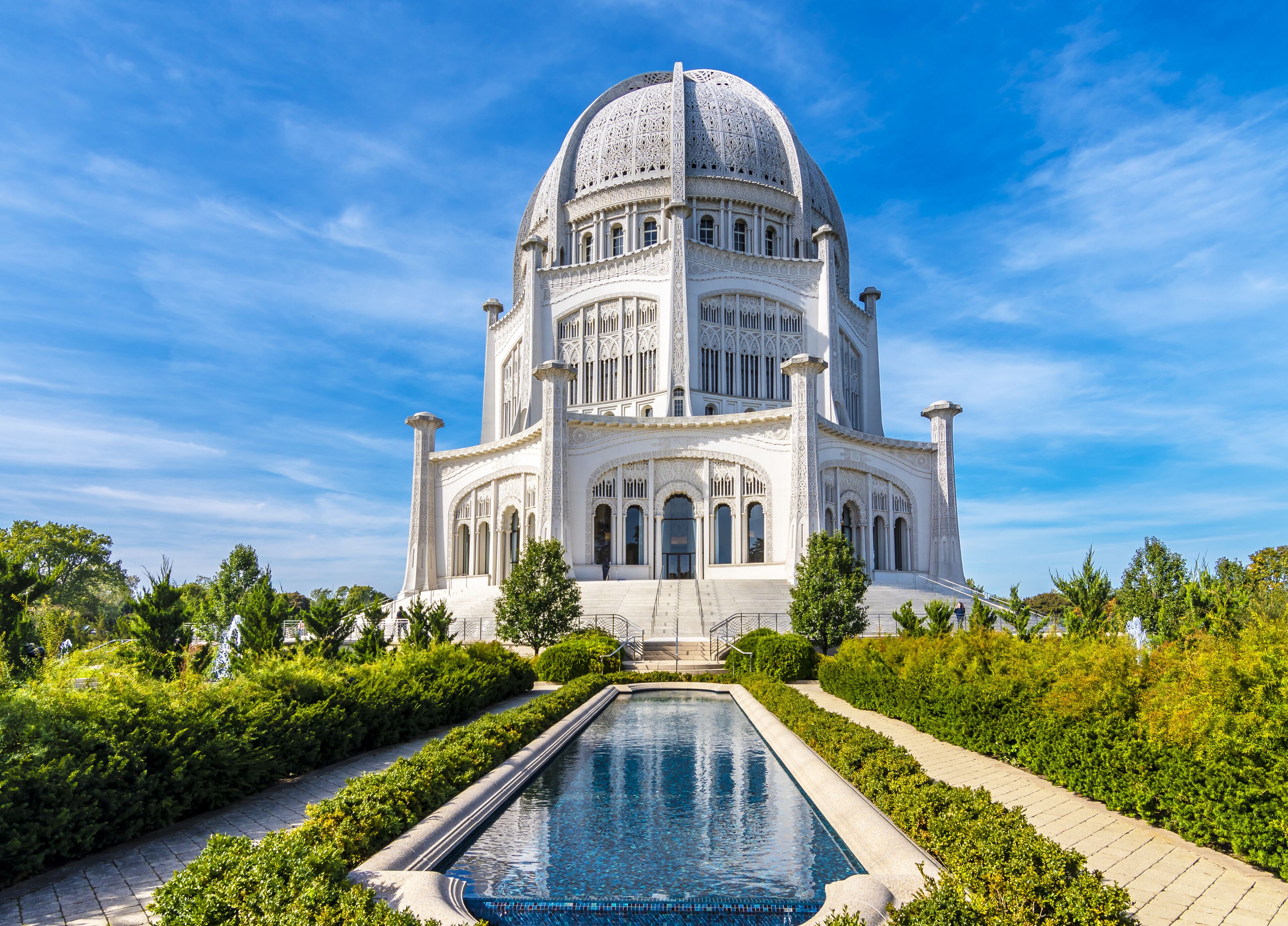 The Baha'i House of Worship located in Wilmette, north of Chicago, is one of eight temples dedicated to the Bahai faith in the world.