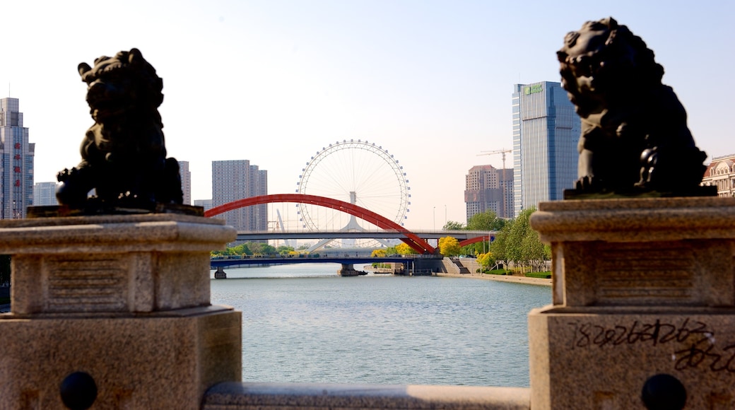 Tianjin Eye featuring a city, a bridge and a river or creek