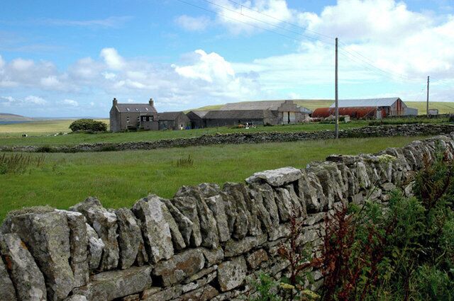 The farm of Flaws in Evie Viewed from the Evie Community Centre
