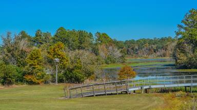 The Walking Bridge to the island on Reed Bingham Lake in Adel, Colquitt County, Georgia