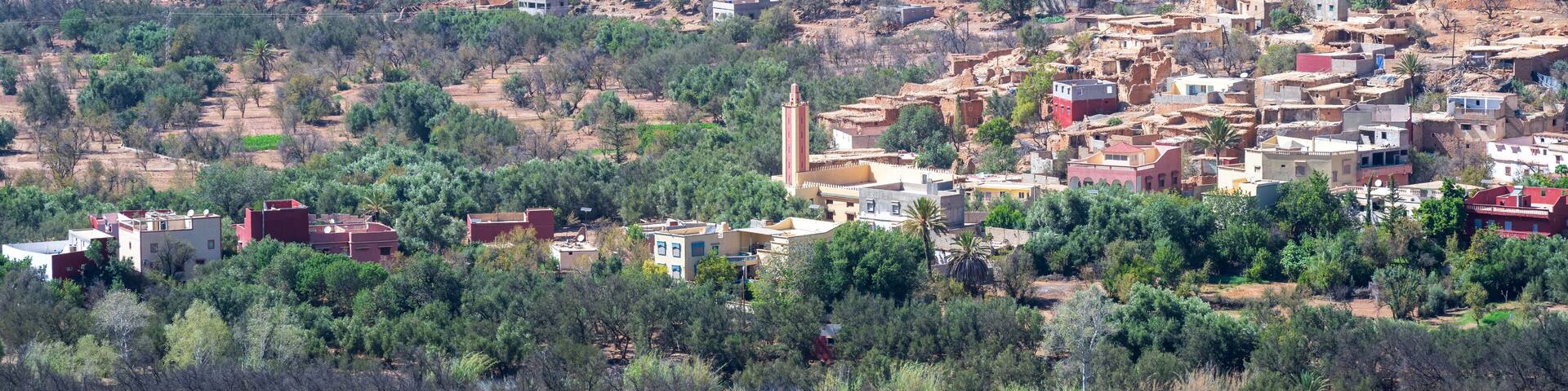 Imouzzer Ida Ou Tanane, Morocco : cityscape of Imouzzer, with mountains in the background.