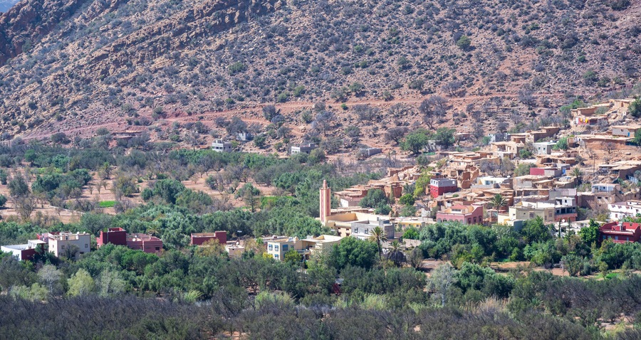 Imouzzer Ida Ou Tanane, Morocco : cityscape of Imouzzer, with mountains in the background.