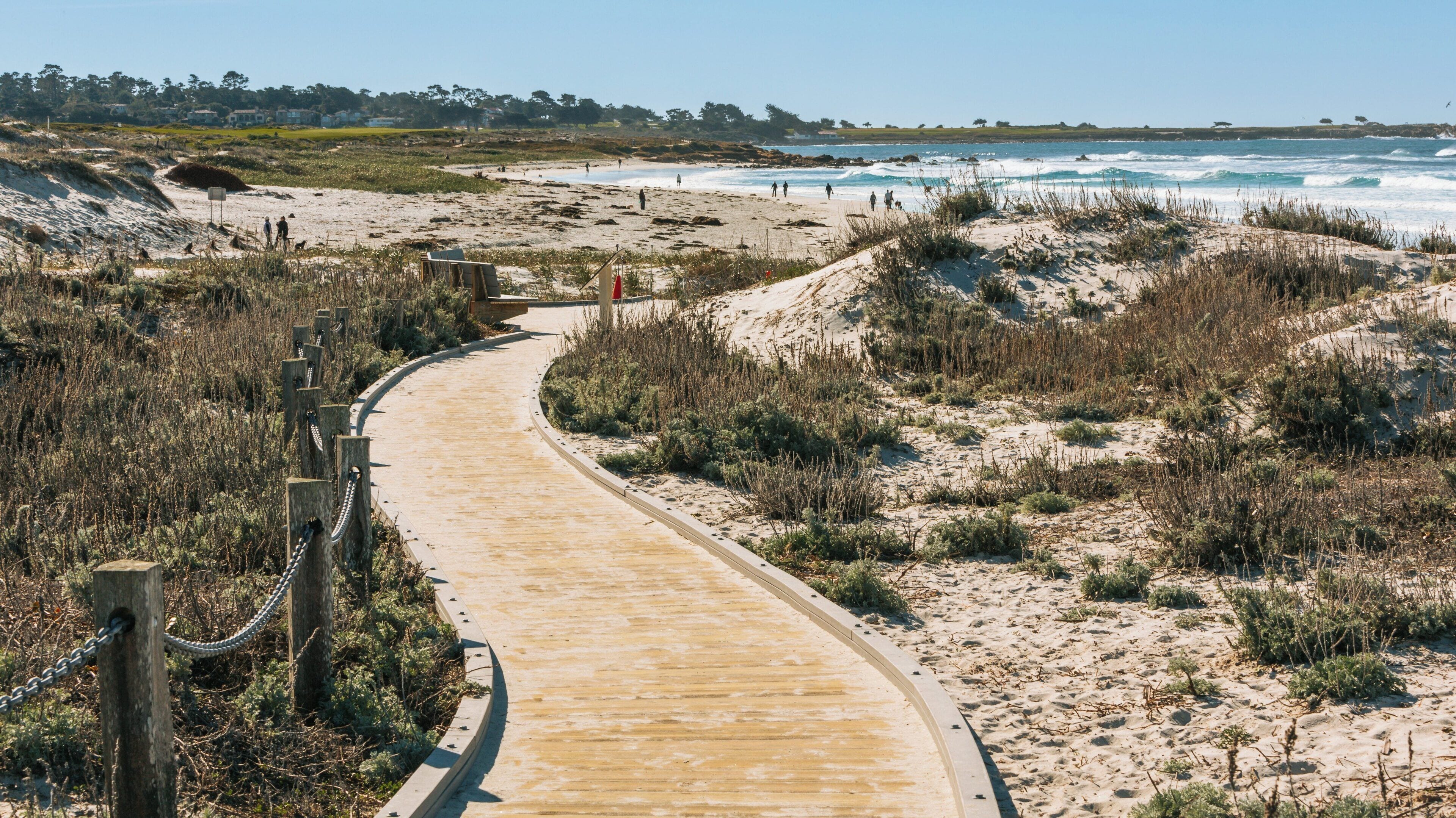 Scenic path leading to Asilomar State Beach near Monterey California with beachgoers enjoying the coastal view