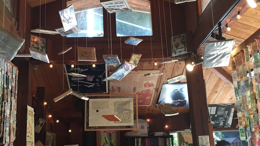 Henry Miller Library, Big Sur. Books floating in the air. Amid a grove of huge redwood trees, with dinner and sunset at Nepenthe, it was a perfect day.