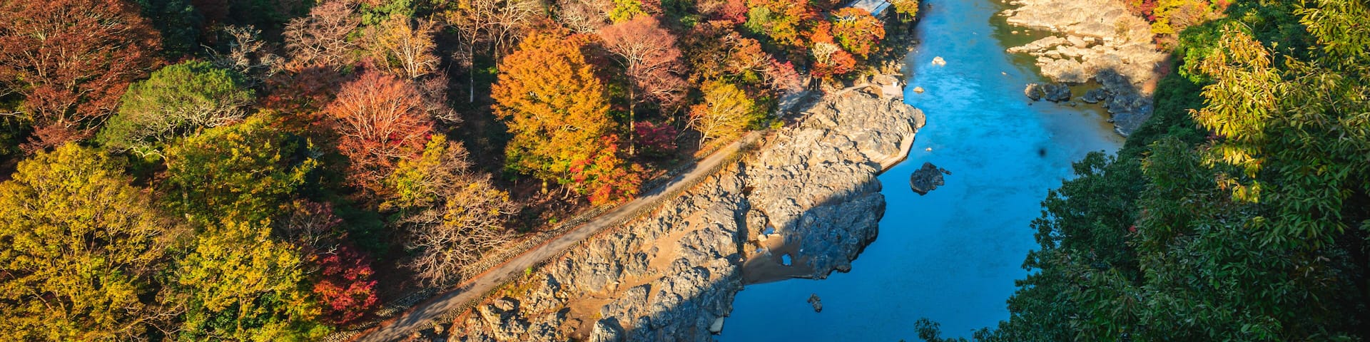 scenery of Hozukyo at arashiyama located in kyoto, japan in autumn