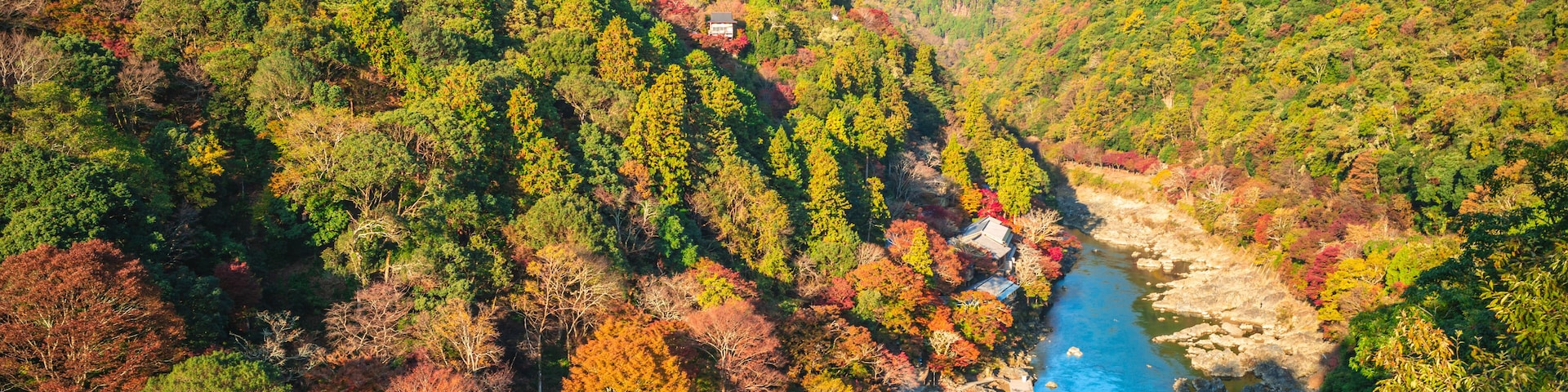 scenery of Hozukyo at arashiyama located in kyoto, japan in autumn