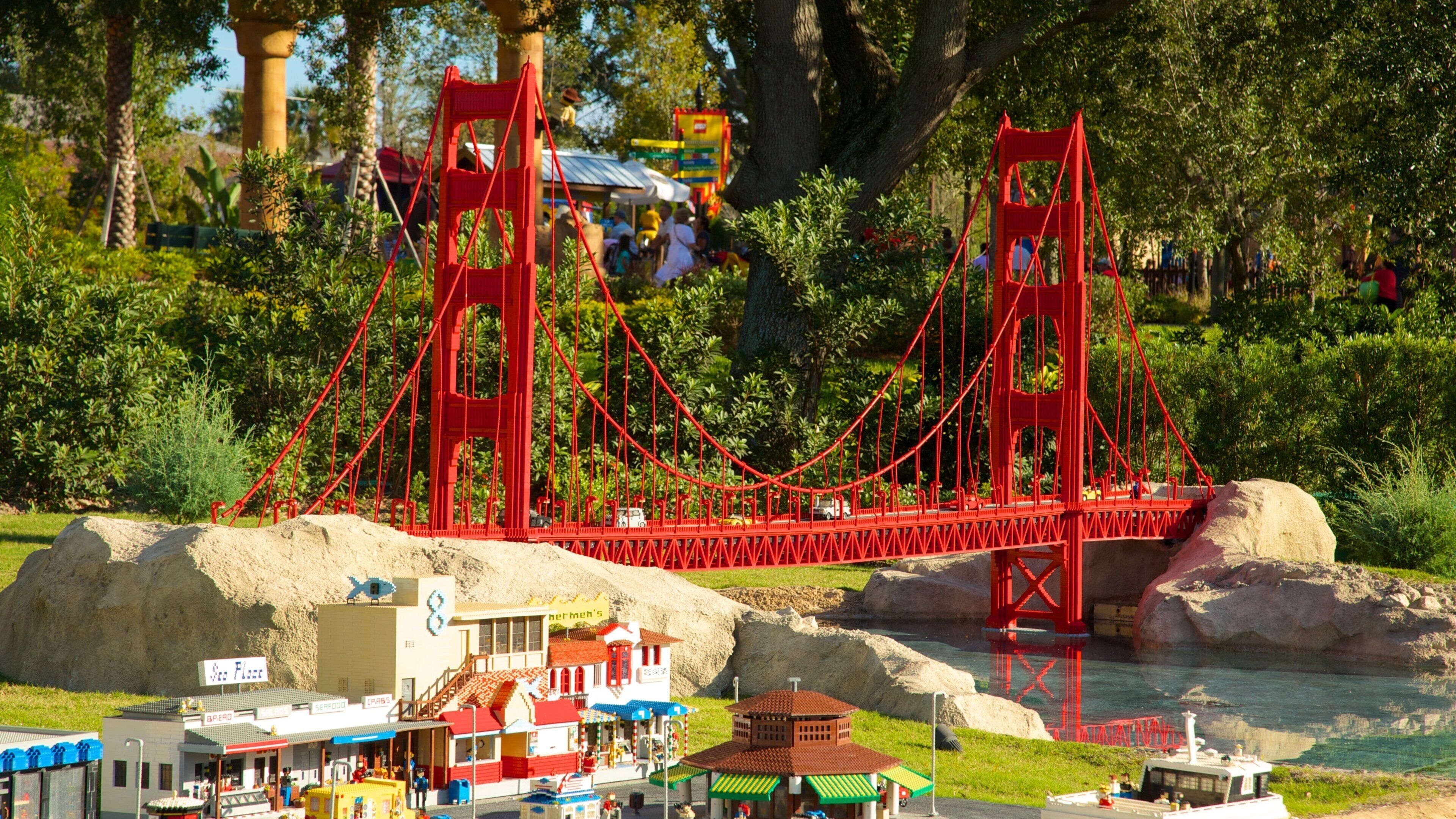 Visit to a colorful model of an iconic bridge at a family-friendly attraction in Winter Haven, Florida