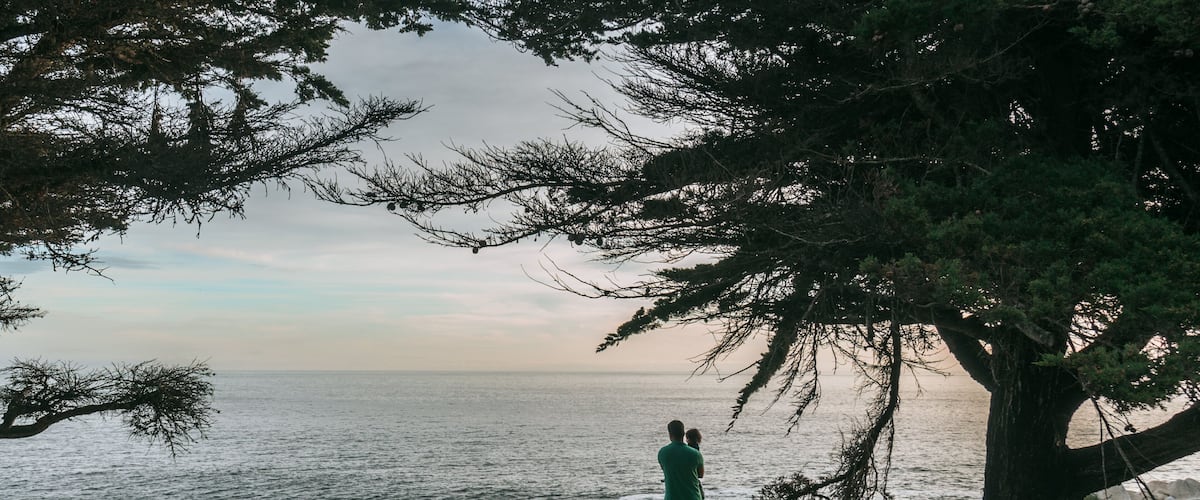 17-Mile Drive which includes general coastal views and a sunset as well as a family