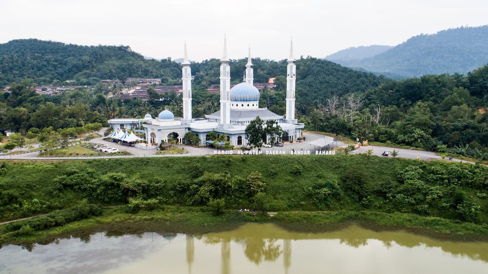 Aerial view of Al Fateh Mosque Serdang, Kedah, Malaysia.