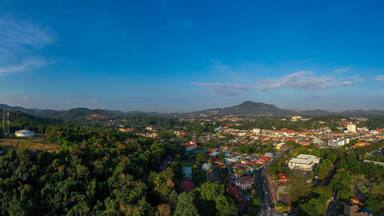 Aerial panaroma view town of Kulim, Kedah, Malaysia. The Kulim District is a district and town in the state of Kedah, Malaysia. It is located on the southeast of Kedah, bordering Penang.