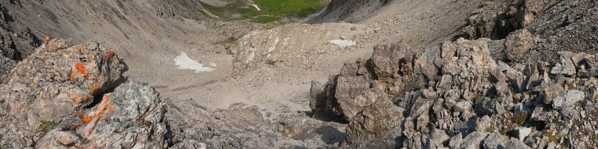 July 2015
View from Schieferscharte, Lechtal Alps
This pass is located in ca. 2.600 metres altitude and offers wonderful panoramic views. The peak in the middle is the Oberlahms-Spitze (2.658 m) over the Roettal valley.