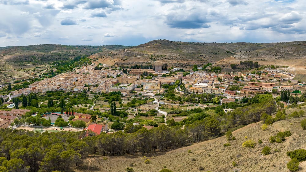 Panoramic aerial view of Pastrana, Guadalajara province Spain,