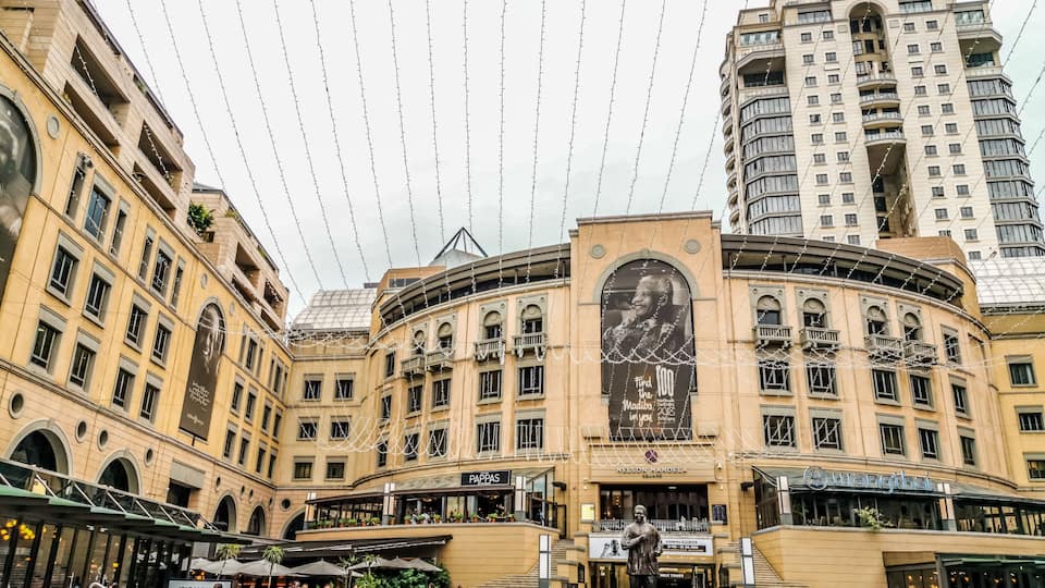 Johannesburg , South Africa - 20 Jan 2020: Nelson Mandela square in Sandton city mall, a famous tourist place in Johannesburg