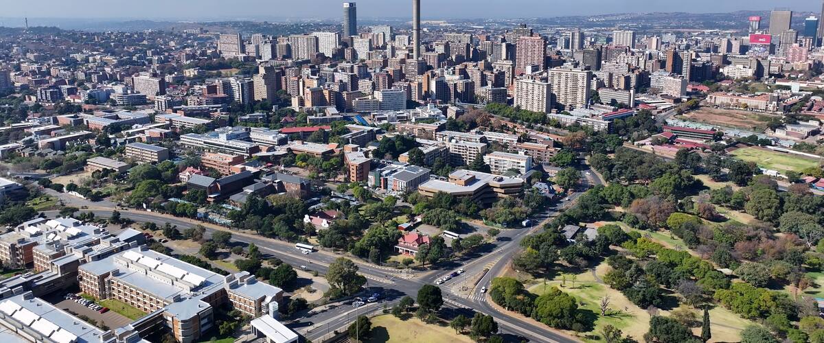 Johannesburg Skyline At Johannesburg In Gauteng South Africa. Downtown Cityscape. Business District Background. Johannesburg At Gauteng South Africa. High Rise Buildings. City Landmark.