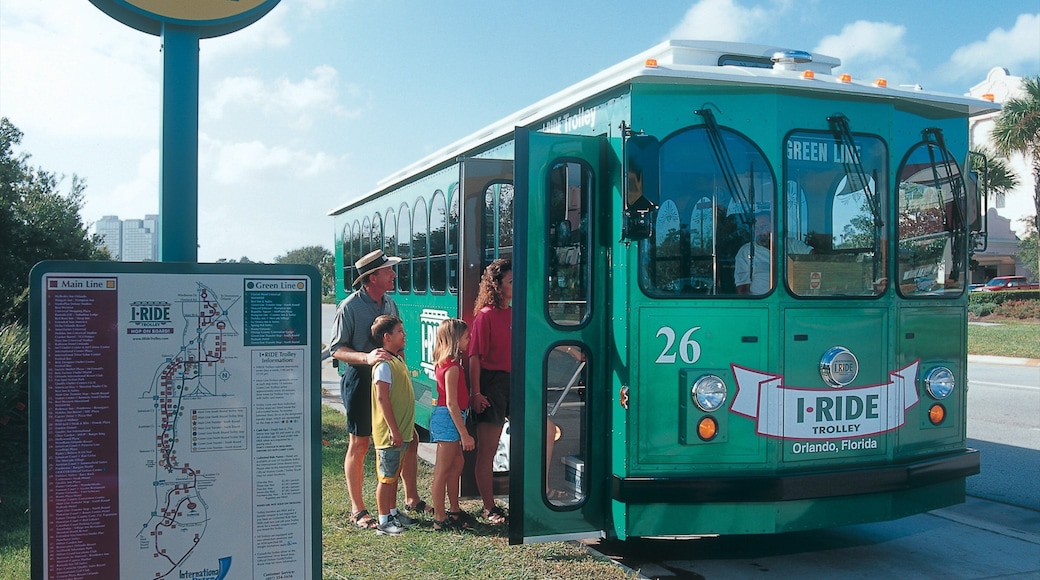 Orlando Premium Outlets International Drive which includes railway items, touring and signage