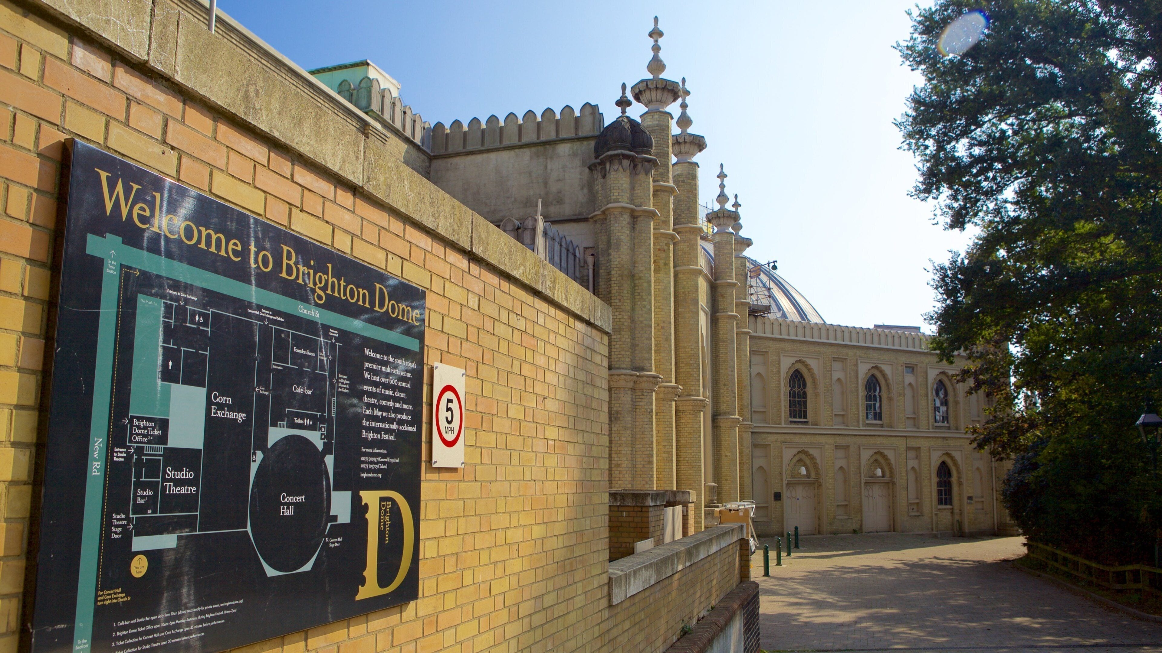 Brighton Dome featuring heritage elements and signage