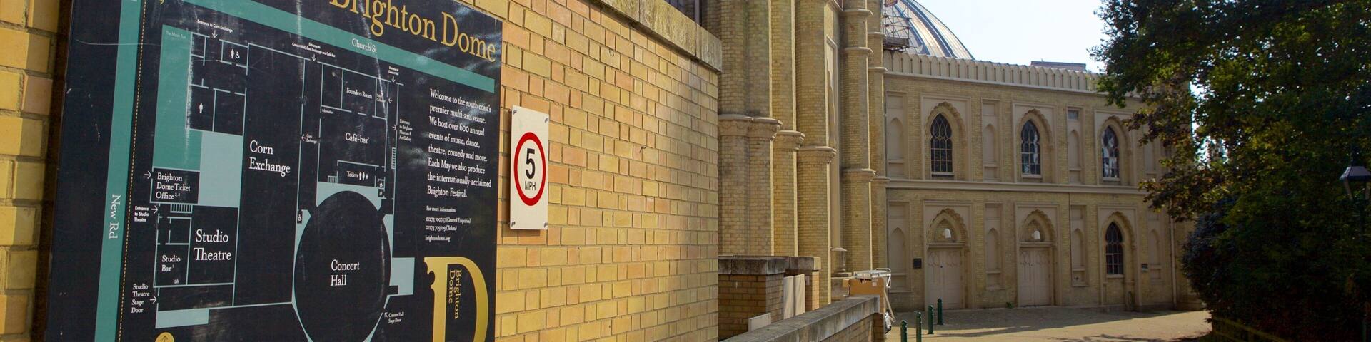 Brighton Dome featuring heritage elements and signage