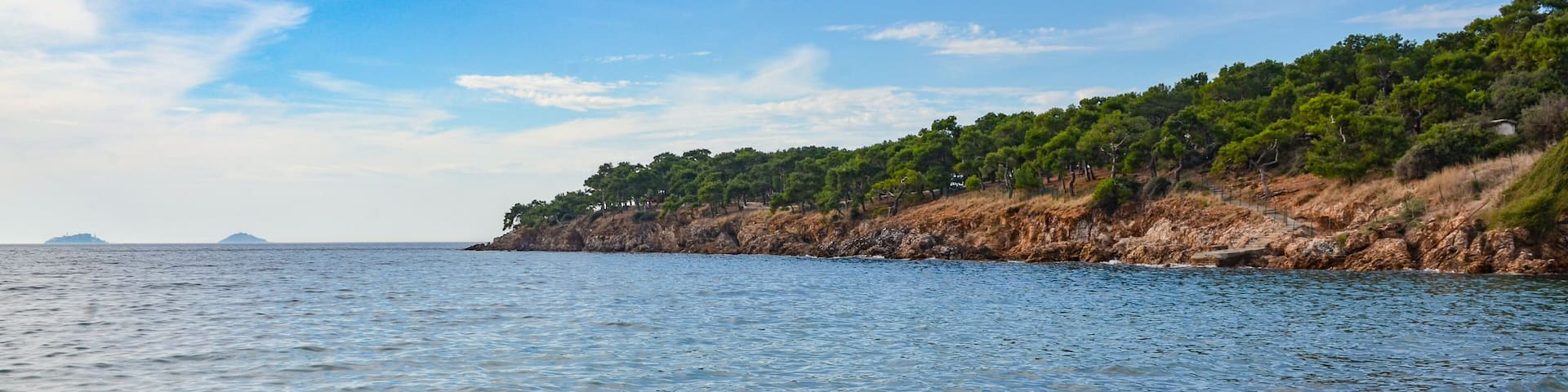 Marmara sea and Dilburnu point scenic view from Yorukali beach on Buyukada island (Adalar, Turkiye)