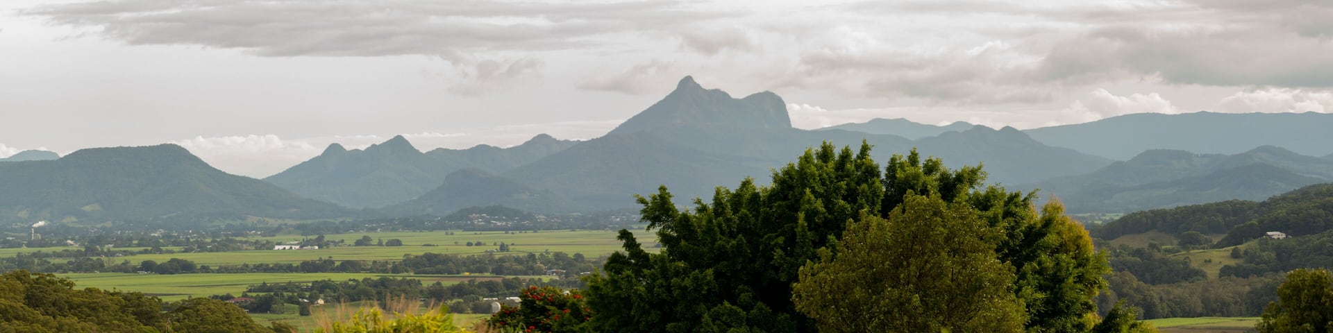Panoramic view of Byron Bay Hinterland area during spring autumn season.