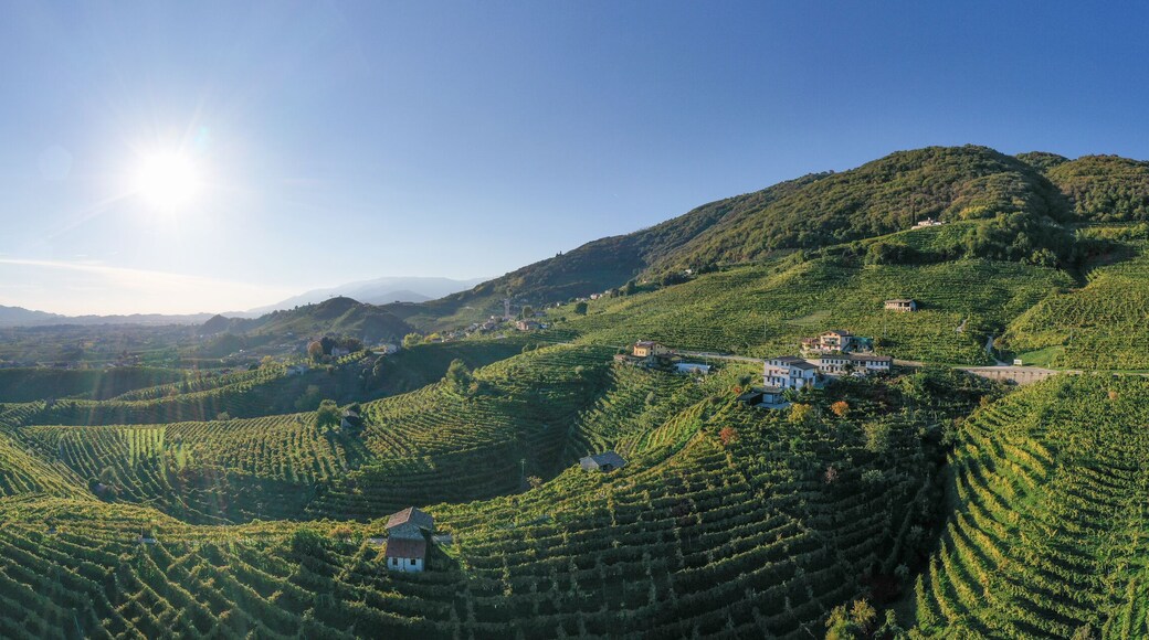 Aerial view of the hills in the Prosecco area of Valdobbiadene