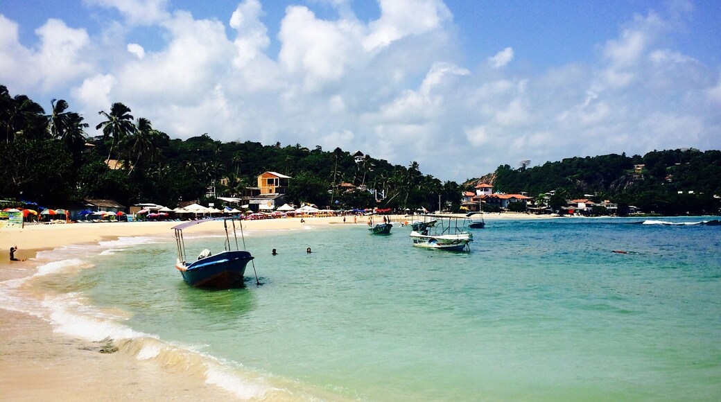 Unawatuna, Sri Lanka has most gorgeous tropical beach you could wish for. Located in a small bay so the waves are low and the water nice and warm. There are nice little cafes and restaurants lining the beach and friendly locals who can take you on a boat ride. #beach